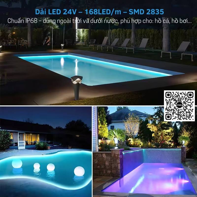 LED Dây Chống Nước IP68 DC24V - Giải Pháp Chiếu Sáng An Toàn ngoài trời Cho Sân Vườn, Hồ Bơi